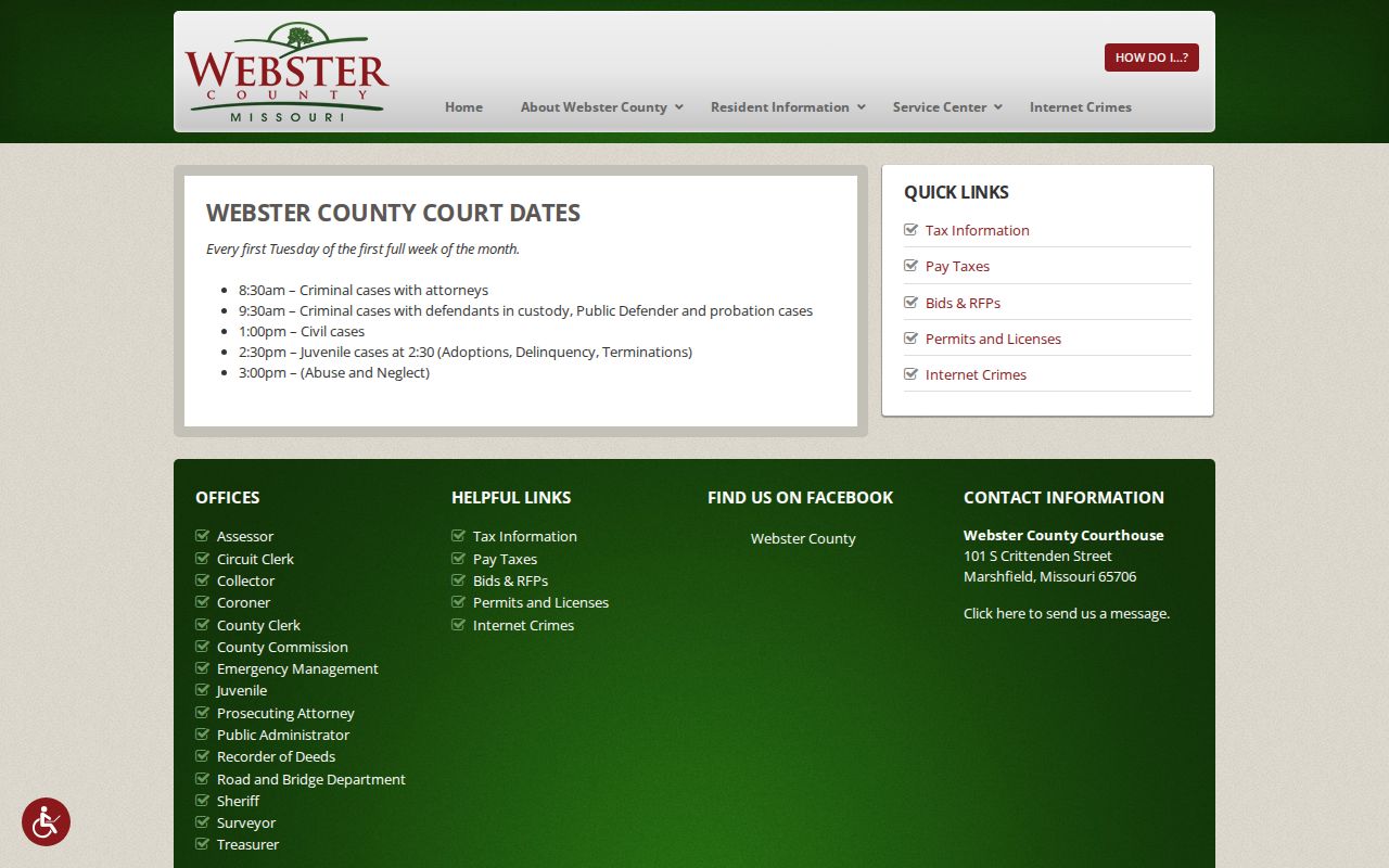 Webster County court date schedule reference