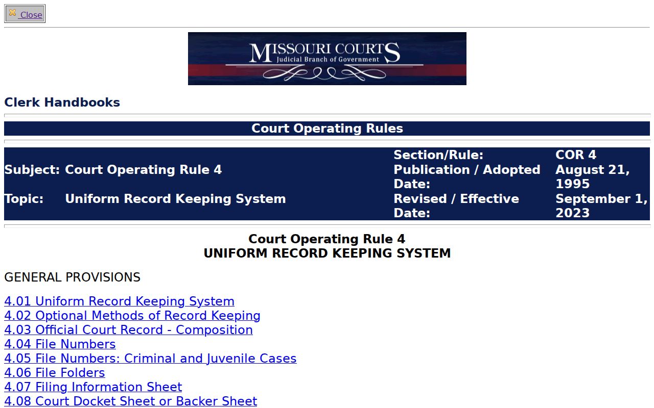 Webster County criminal docket reference to Missouri court automation rule
