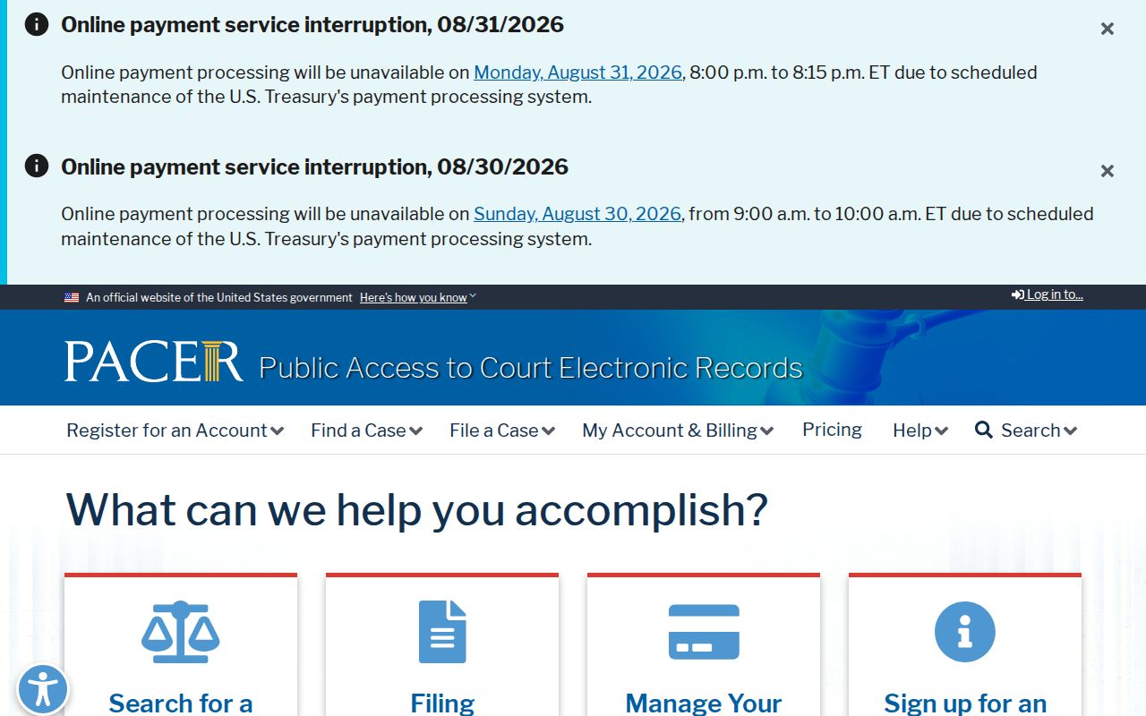 Webster County court docket PACER record reference