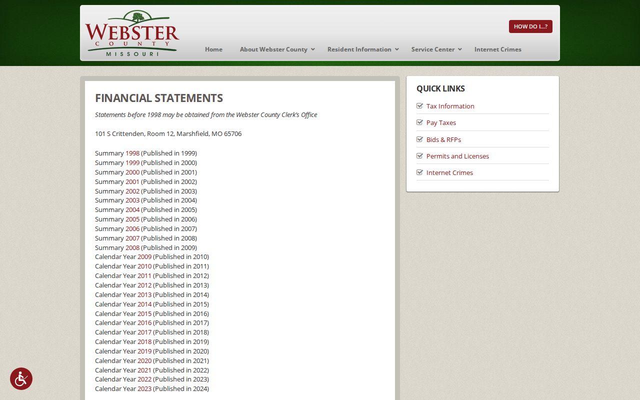 Webster County court docket financial records context